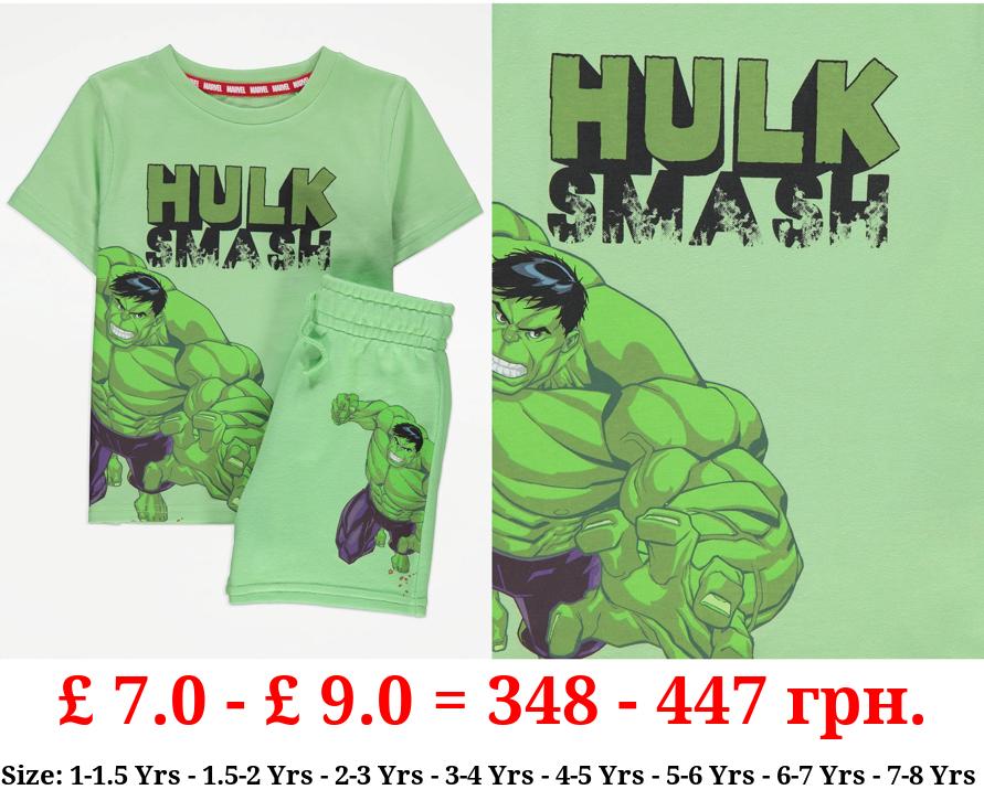 Marvel Hulk Green Slogan T-Shirt and Shorts Outfit