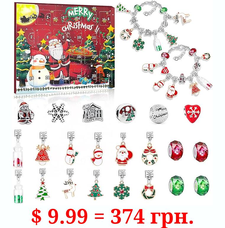 Christmas Advent Calendar Bracelet 2023 for Girls, 24 Days Christmas Countdown Calendar with 22PC DIY Charm Beads and 2 Bracelets, Xmas Stocking Stuffer Gifts Idea,Best Gifts for Girls Kids Teens