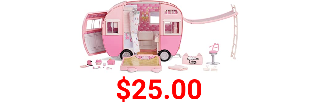 Na Na Na Surprise Kitty-Cat Camper Playset, Pink Toy Car Vehicle for Fashion Dolls with Cat Ears & Tail, Opens to 3 Feet Wide for 360 Play, 7 Play Areas, Accessories, Gift for Kids Ages 5 6 7 8+ Years