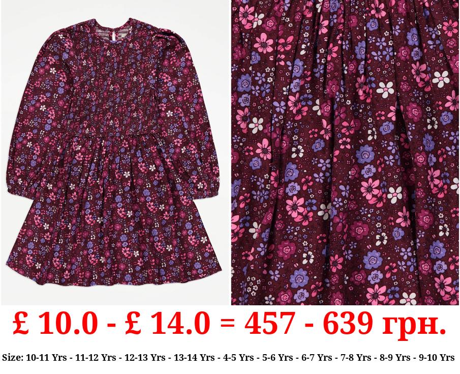Burgundy Ditsy Floral Long Sleeve Dress