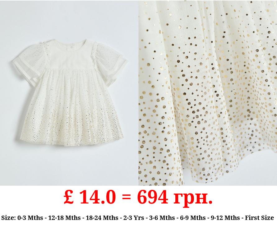 White Matching Baby Gold Spot Ombre Dress