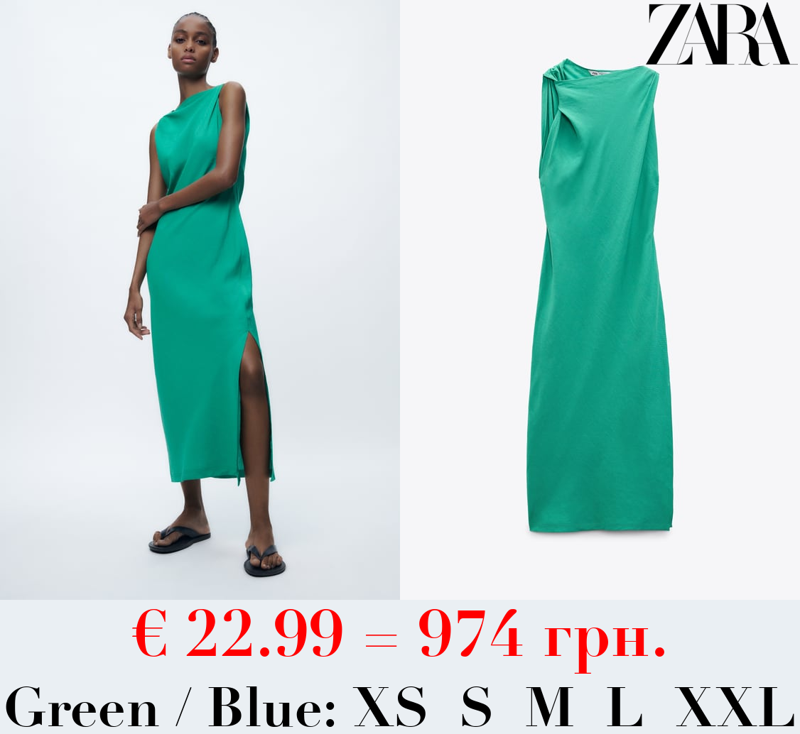 GATHERED LINEN BLEND DRESS