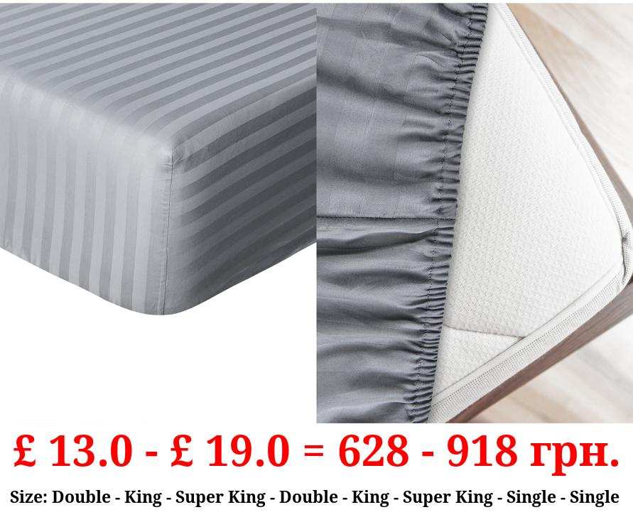 Sleepdown 100% Cotton Satin Stripe Deep Fitted Sheet