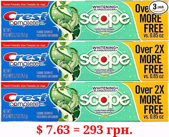 Crest Complete Multi-Benefit Whitening + Scope Minty Fresh Flavor Toothpaste 2.7 Oz, Pack of 3