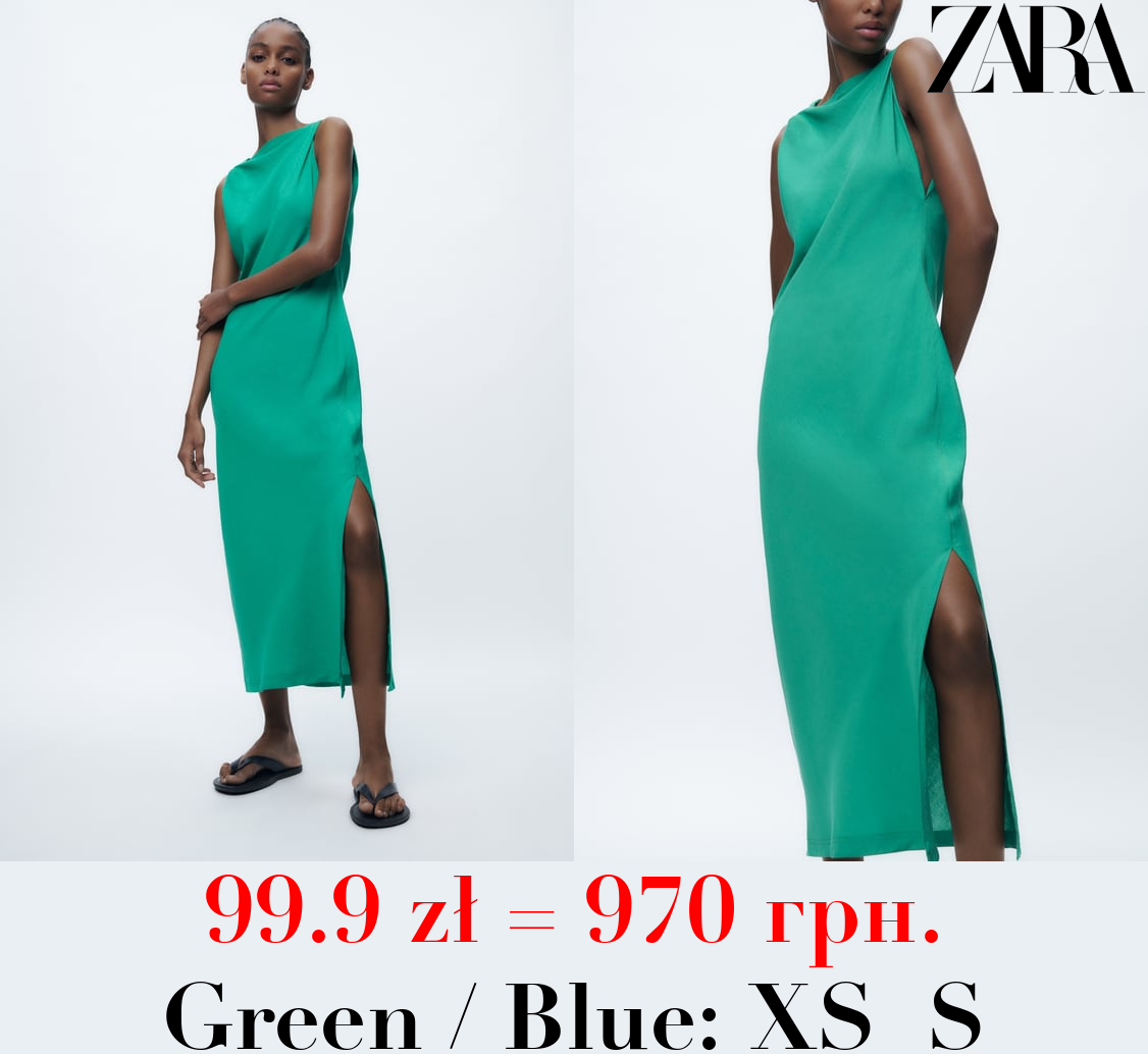 GATHERED LINEN BLEND DRESS