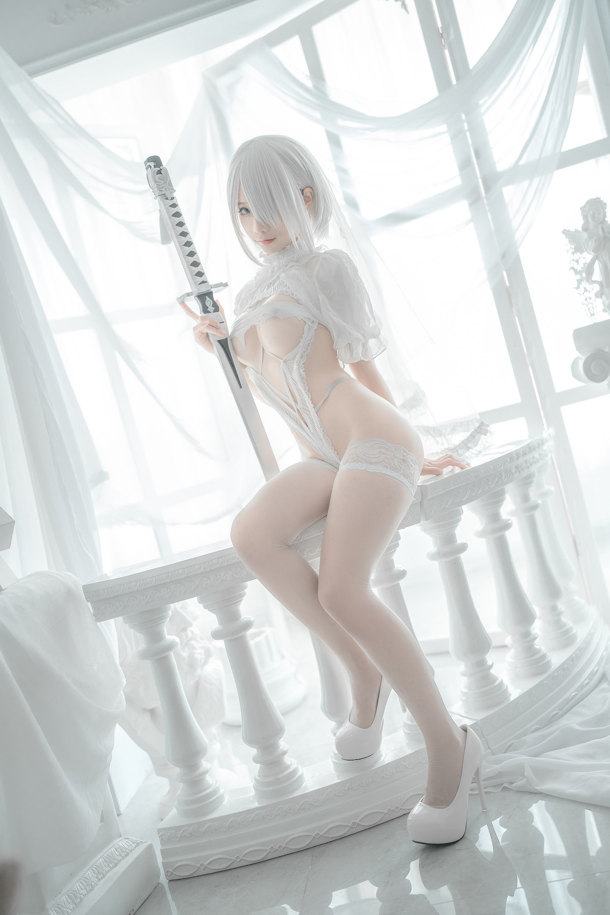 蠢沫沫 Cosplay 2B 白婚纱 25
