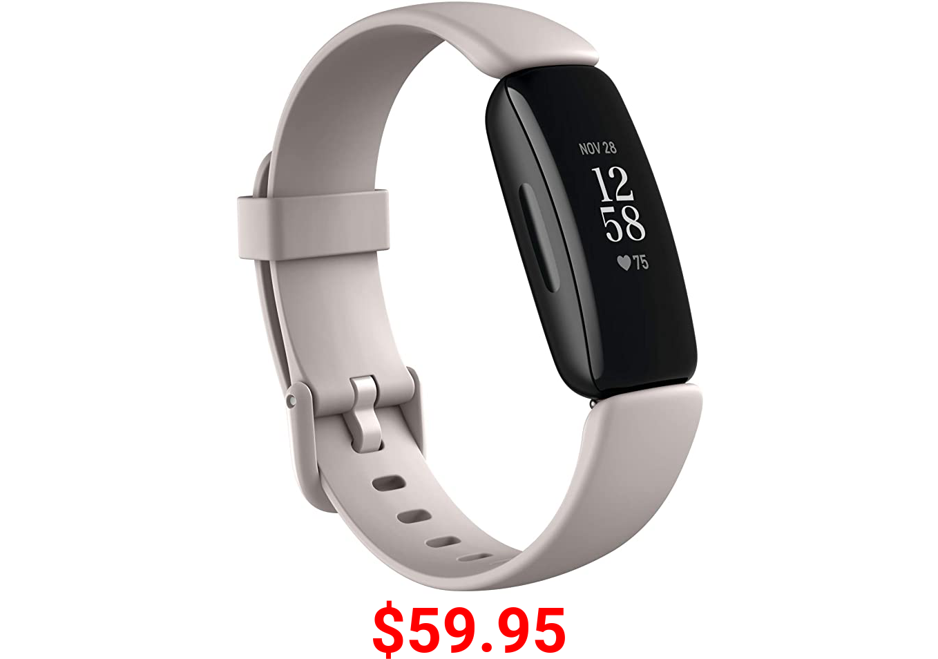 Fitbit Inspire 2 Health & Fitness Tracker with a Free 1-Year Fitbit Premium Trial, 24/7 Heart Rate, Lunar White, One Size (S & L Bands Included)