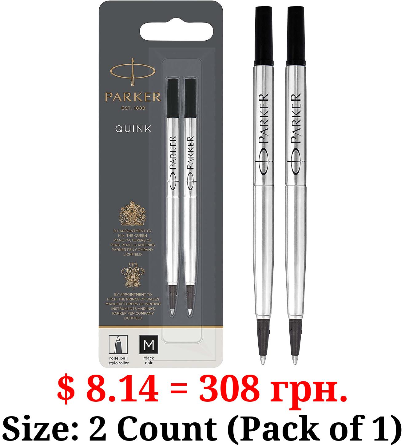 Parker Rollerball Pen Refill Medium Nib Black, Pack of 2