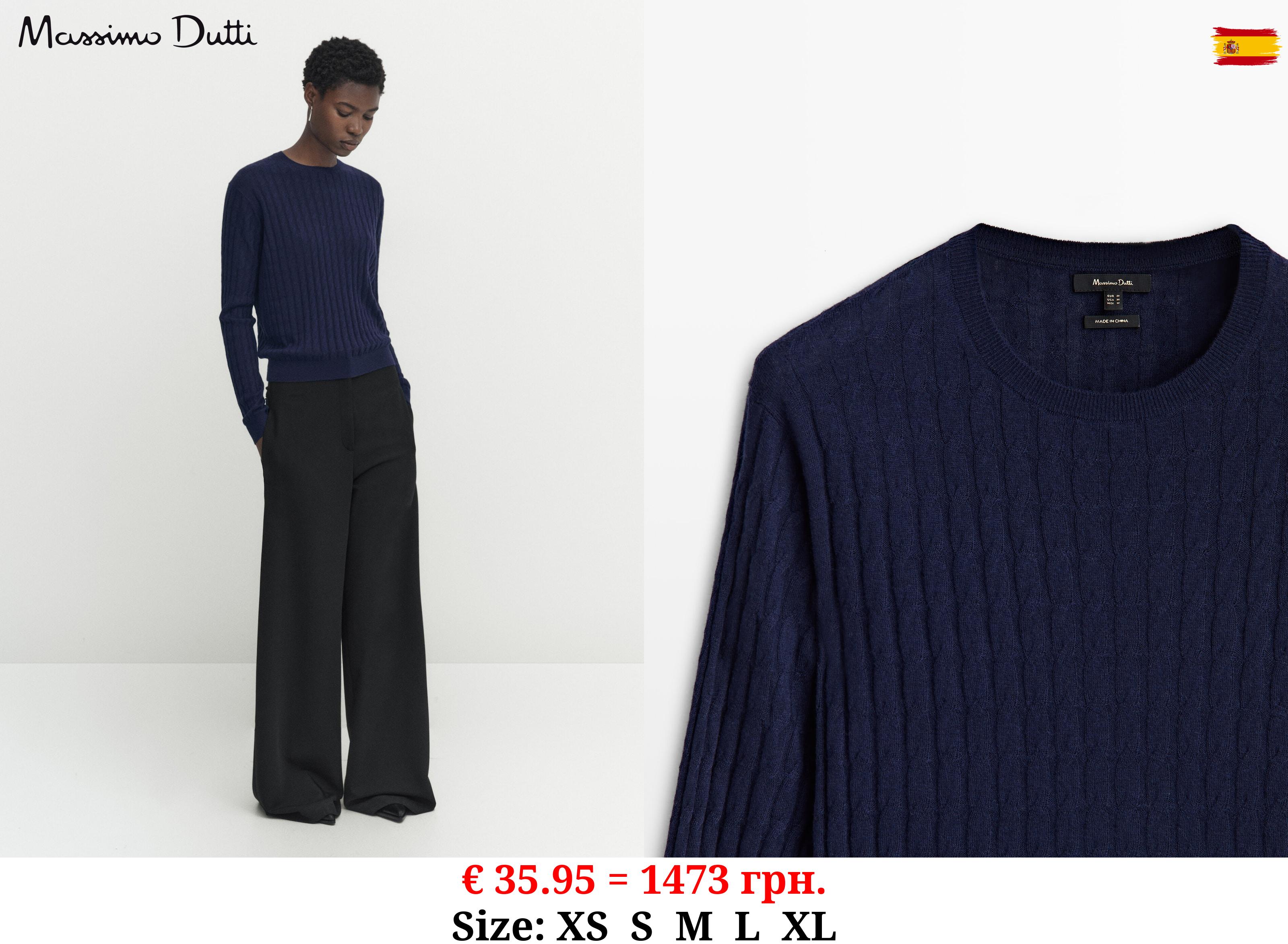 Crew neck cable-knit sweater NAVY BLUE