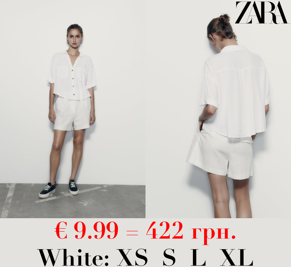 LINEN AND VISCOSE BLEND CROPPED SHIRT