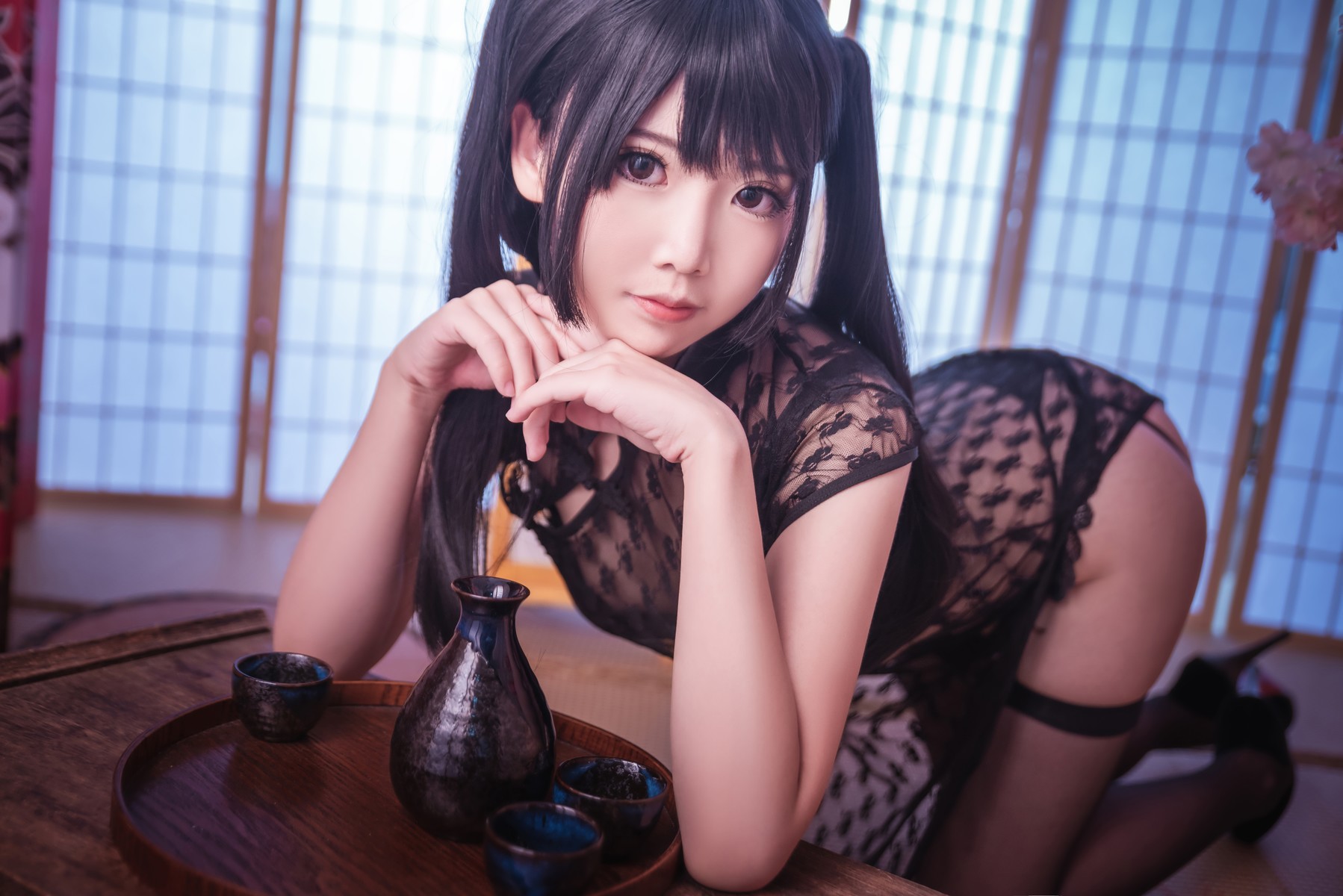 Cosplay 面饼仙儿 黑丝情趣旗袍 6