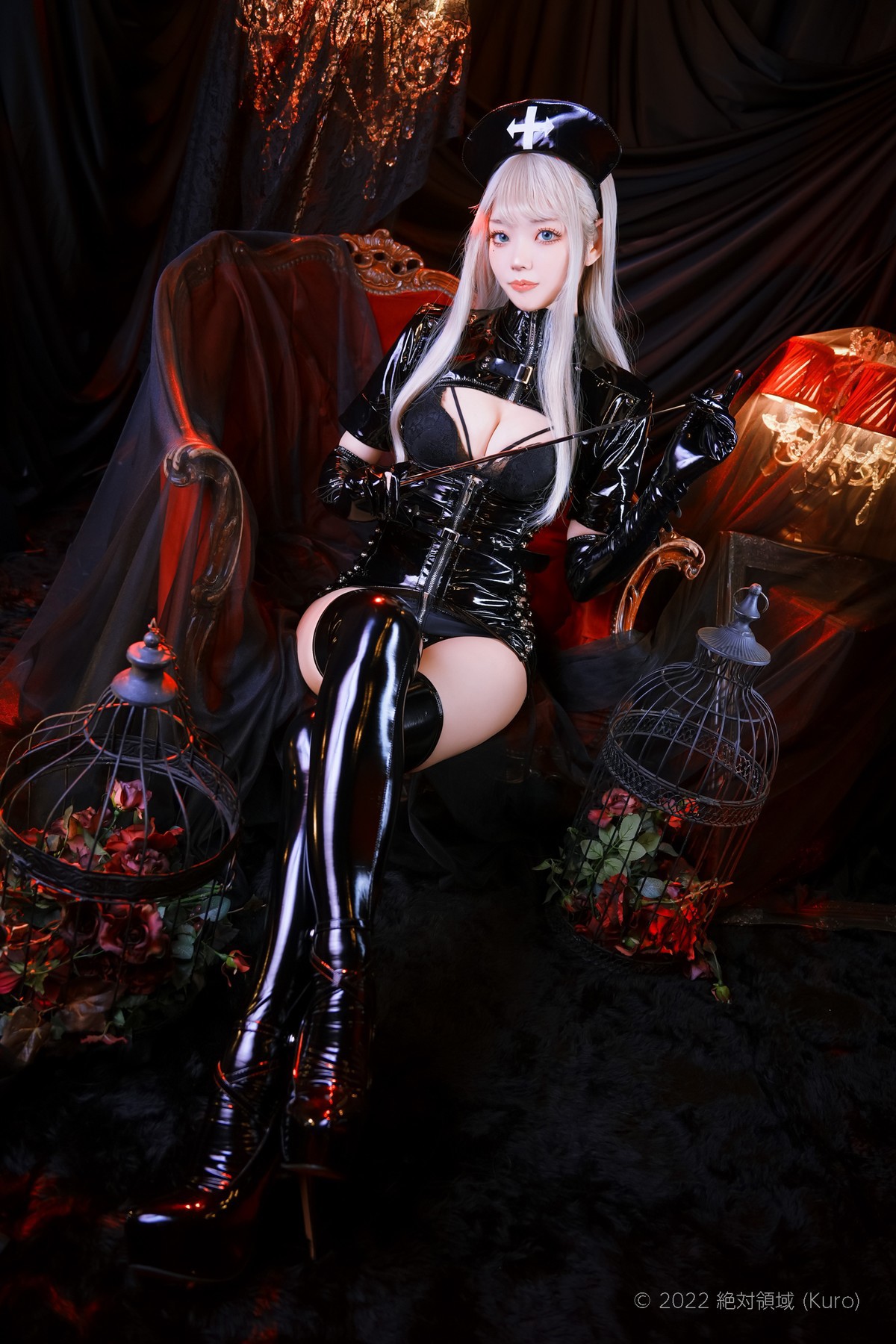 Cosplay ZettaiRyouiki Kuro くろ Black Enamel Nurse Set.02 73