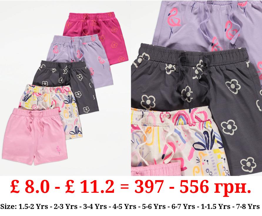 Bright Flamingo Floral Jersey Shorts 5 Pack