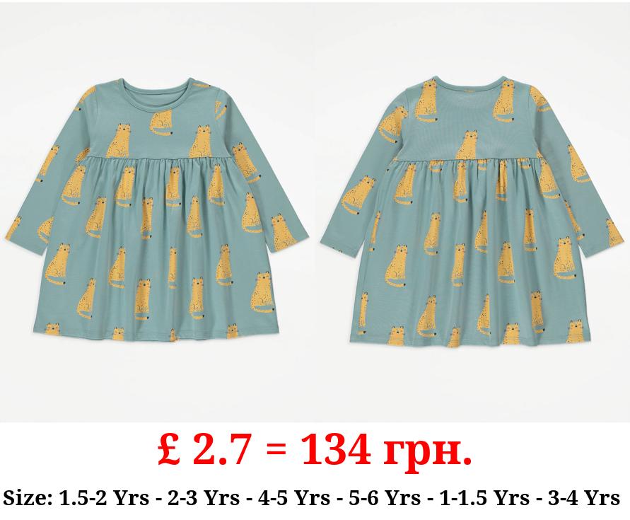 Sage Green Cheetah Long Sleeve Jersey Dress