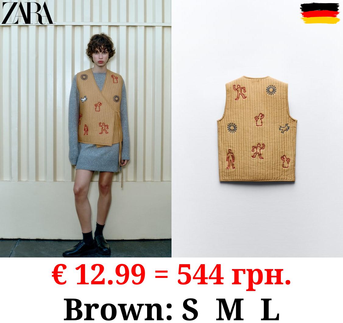 QUILTED WAISTCOAT WITH EMBROIDERY