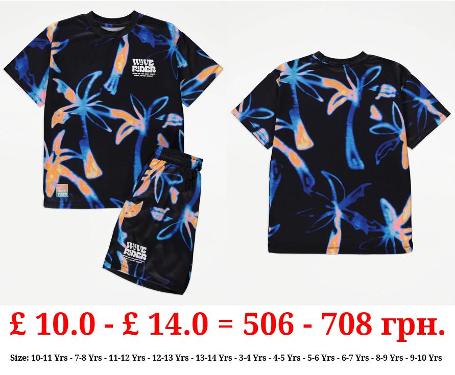 Black Strobe Palm Tree T-Shirt and Shorts Outfit