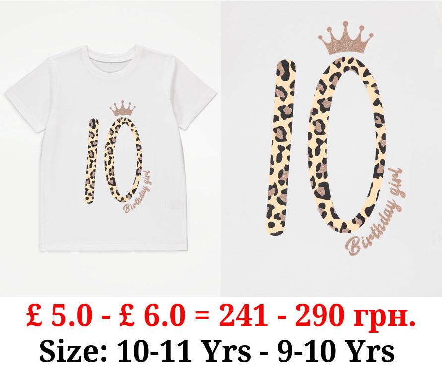 White Age 10 Birthday Girl Glitter T-Shirt