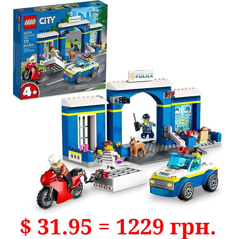 LEGO City Police Station Chase 60370, Playset with Car Toy and Motorbike, Breakout Jail, 4 Minifigures and Dog Figure, Toys for Kids 4 Plus Years Old