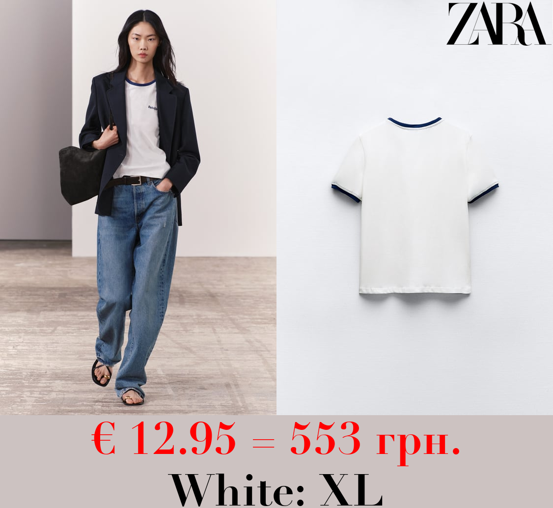 T-SHIRT WITH EMBROIDERED SLOGAN