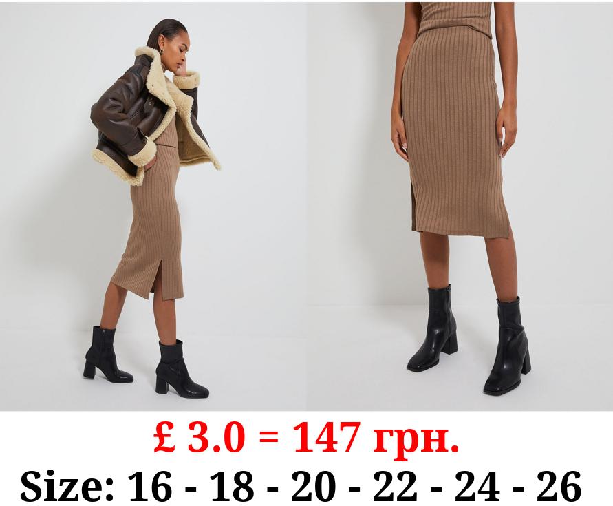 Stone Ribbed Midi Skirt