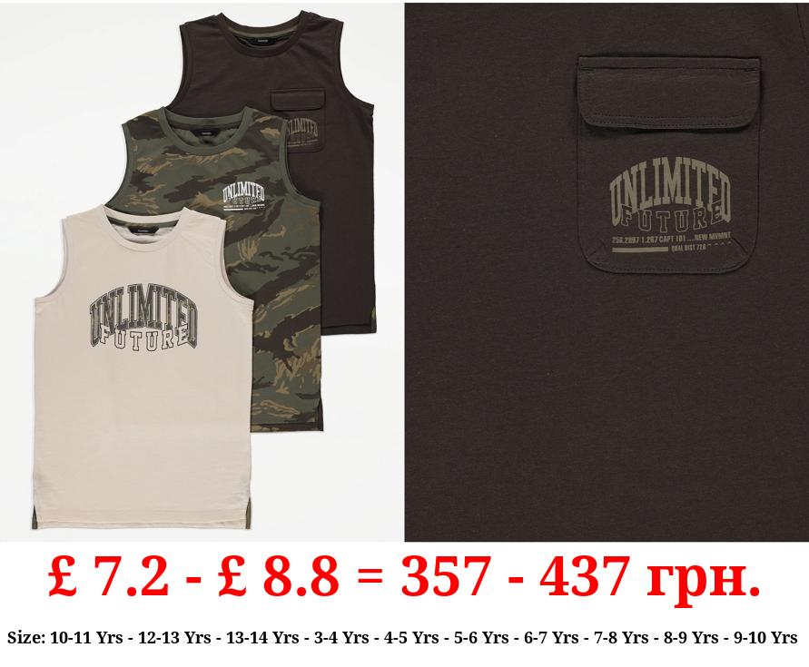Khaki Camouflage Unlimited Future Vest Tops 3 Pack
