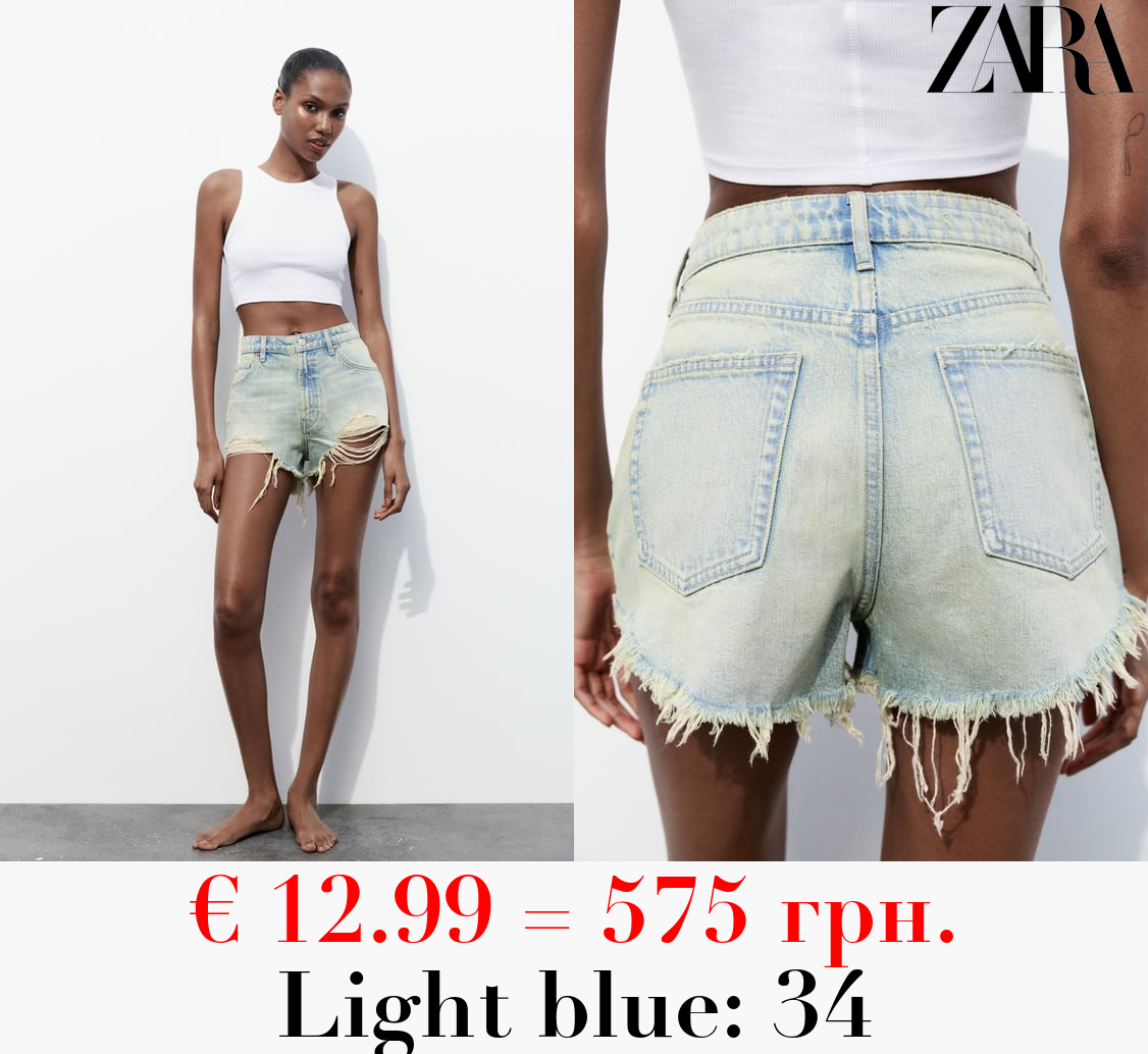 TRF HIGH-WAIST DENIM RIPPED SHORTS