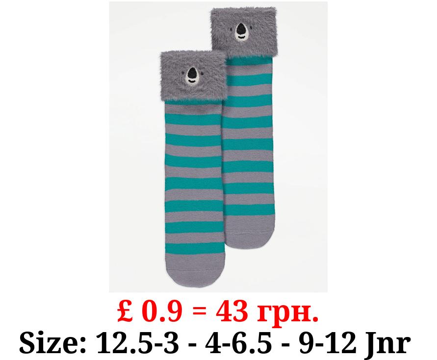 Grey Koala Striped Cosy Socks