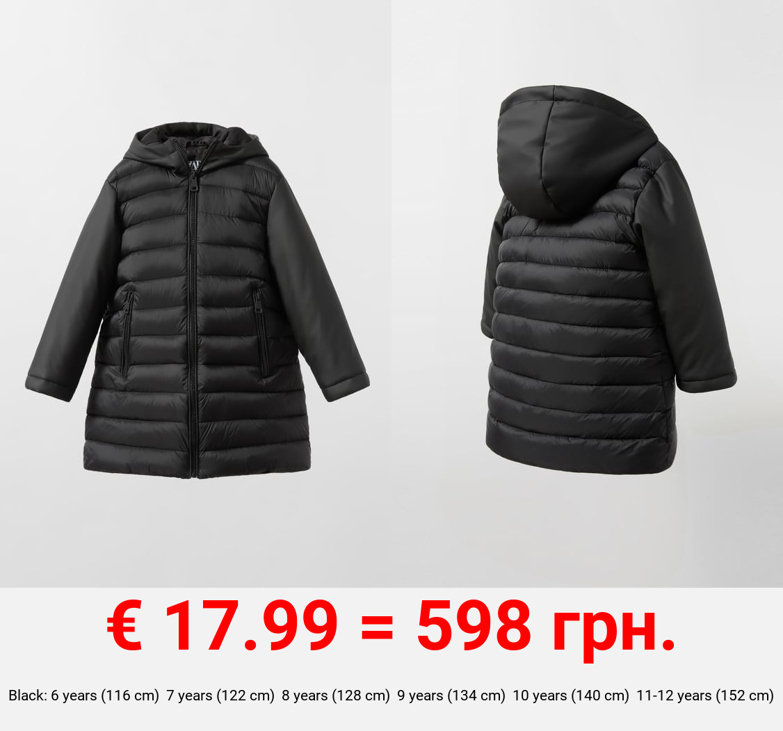 PUFFER COAT WITH RUBBERISED DETAIL