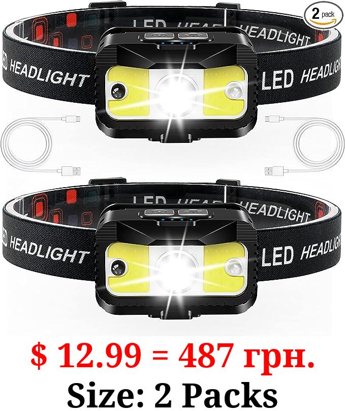 MIOISY Headlamp Rechargeable,1200 Lumen Ultra Bright LED Head Lamp Flashlight with White Red Light, 2 Pack Motion Sensor Waterproof Headlight, 8 Modes Head Lights for Outdoor Camping Fishing Running