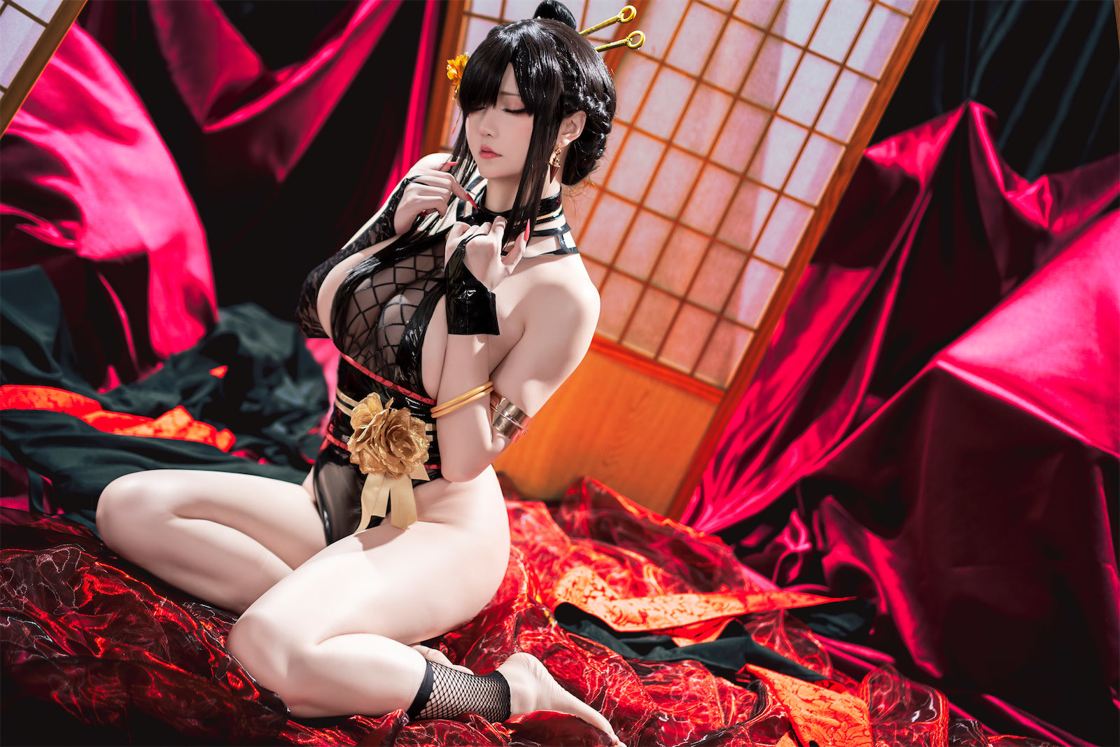 Cosplay 星之迟迟Hoshilily 圣诞节 约尔 同人和风战斗服 55