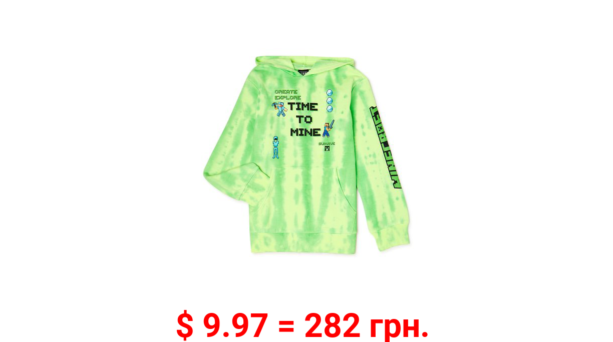 Minecraft Boys Time to Mine Tie Dye Graphic Pullover Hoodie, Sizes 4-18