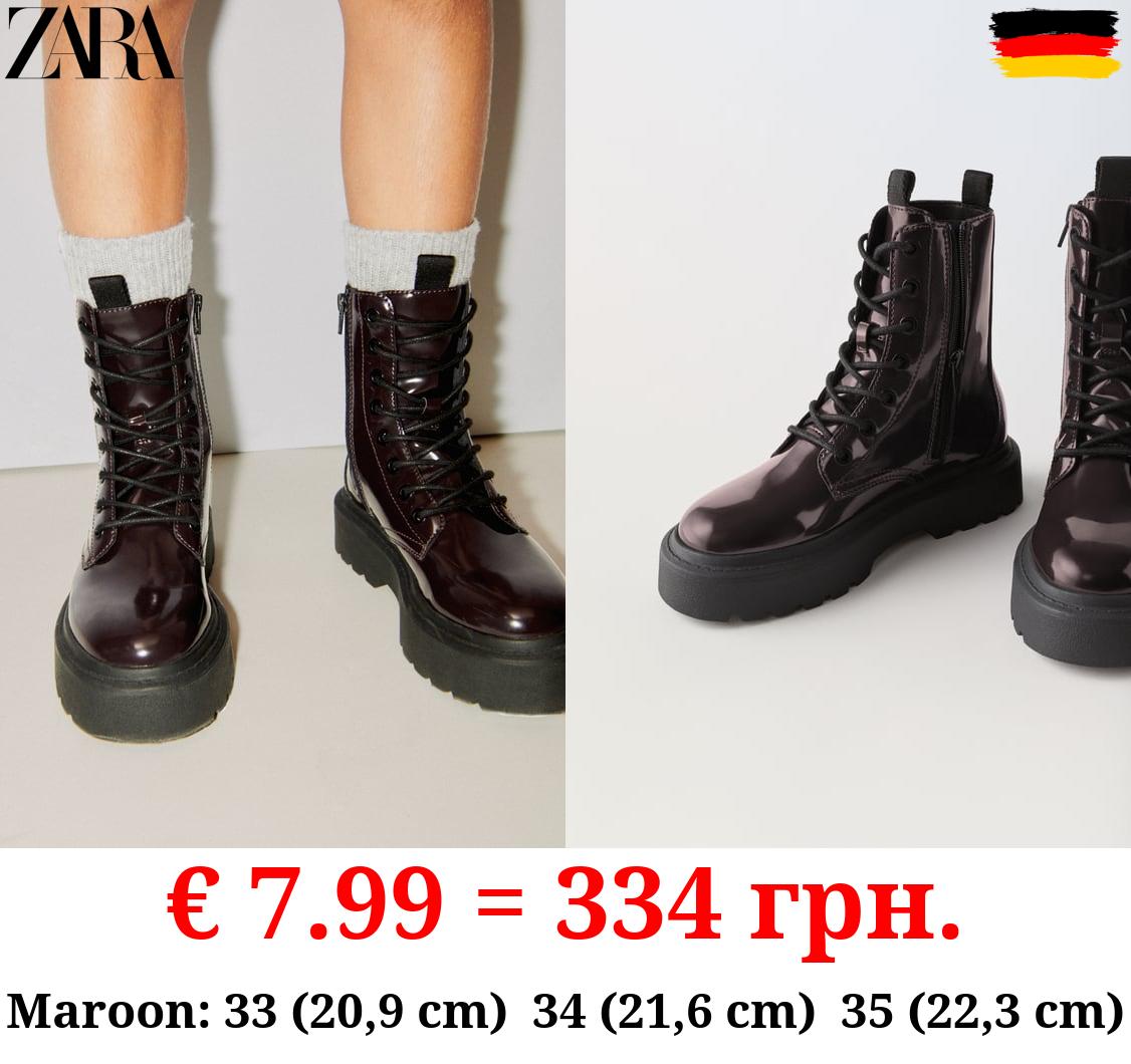 FAUX PATENT ANKLE BOOTS