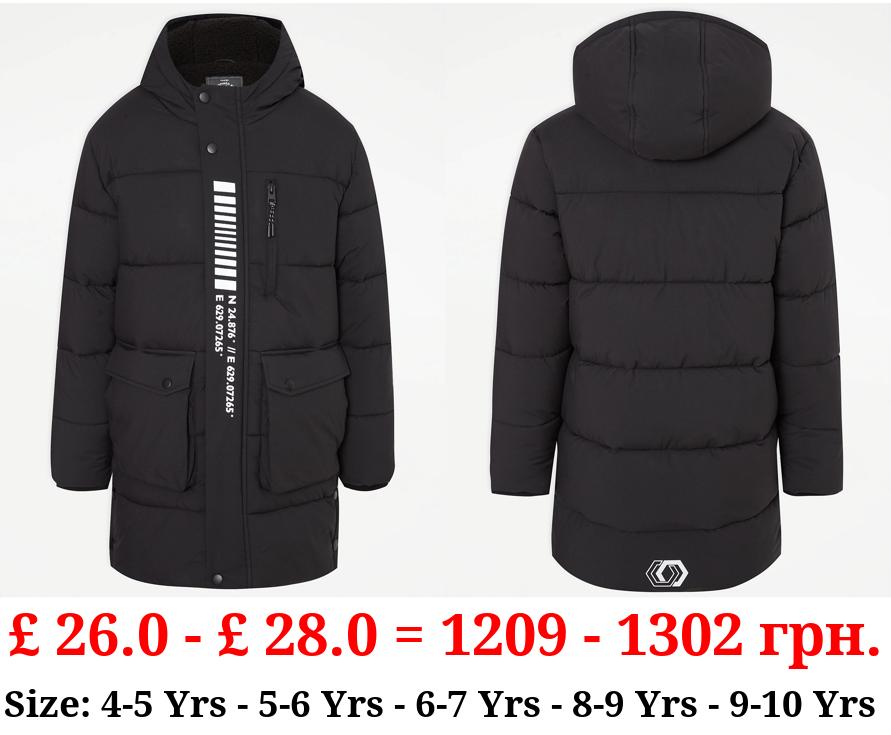 Black Longline Padded Pocket Coat