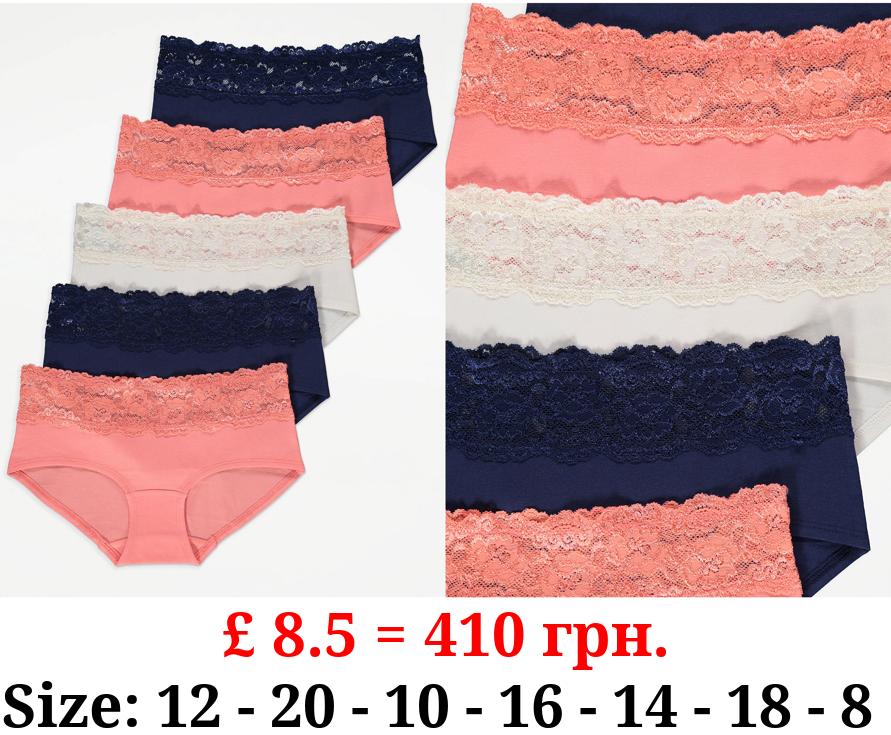 Lace Top Short Knickers 5 Pack