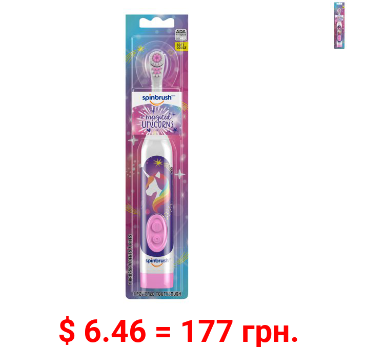 Mermaid & Unicorn Kid’s Spinbrush Electric Battery Toothbrush, Soft, 1 ct, Character May Vary