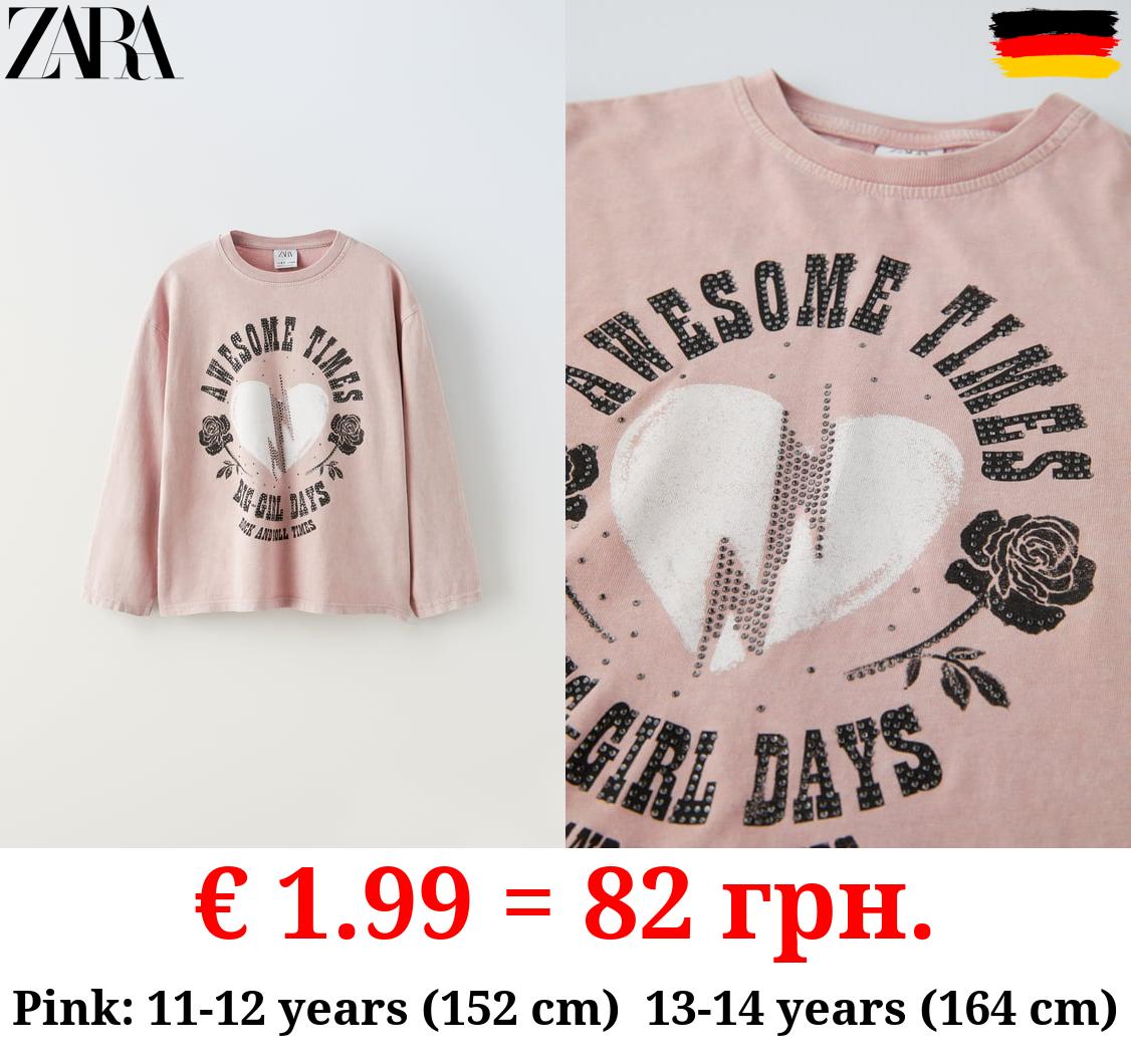 ACID WASH T-SHIRT WITH RHINESTONES