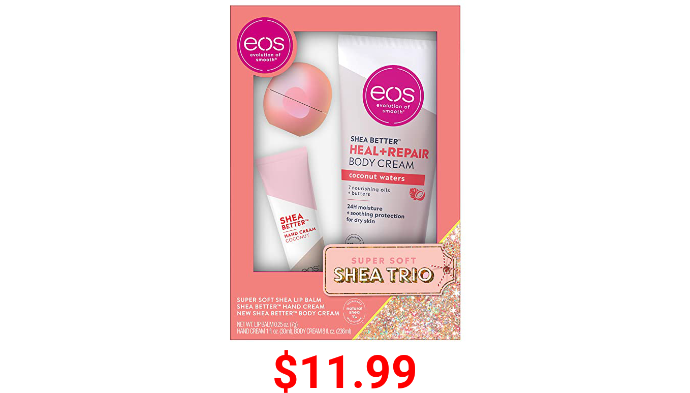 eos Lip Balm, Hand and Body Lotion - Champagne Pop and Coconut | Skin Care Gift Set | 24 Hour Hydration | Gluten Free | 3 Pack