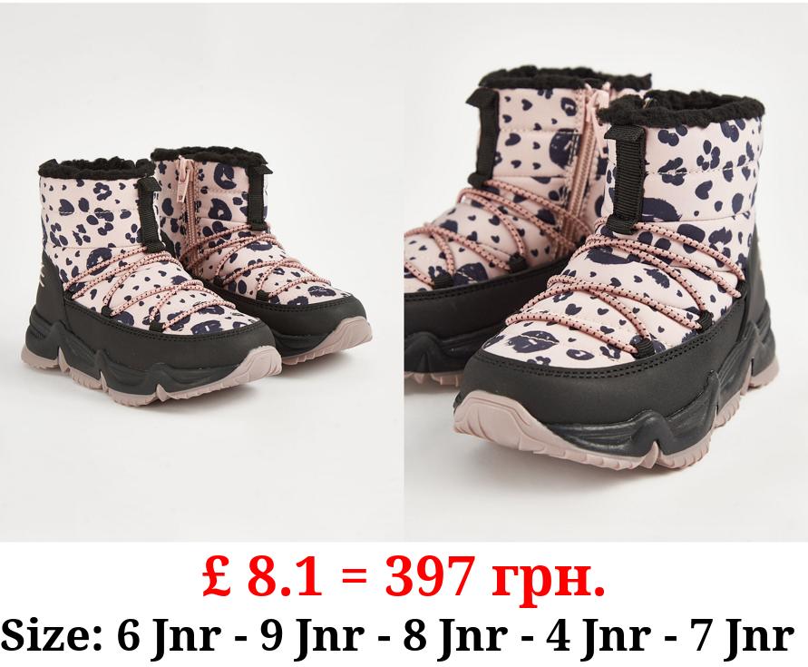 Pink Animal Print Fur Lined Mountain Snowboots