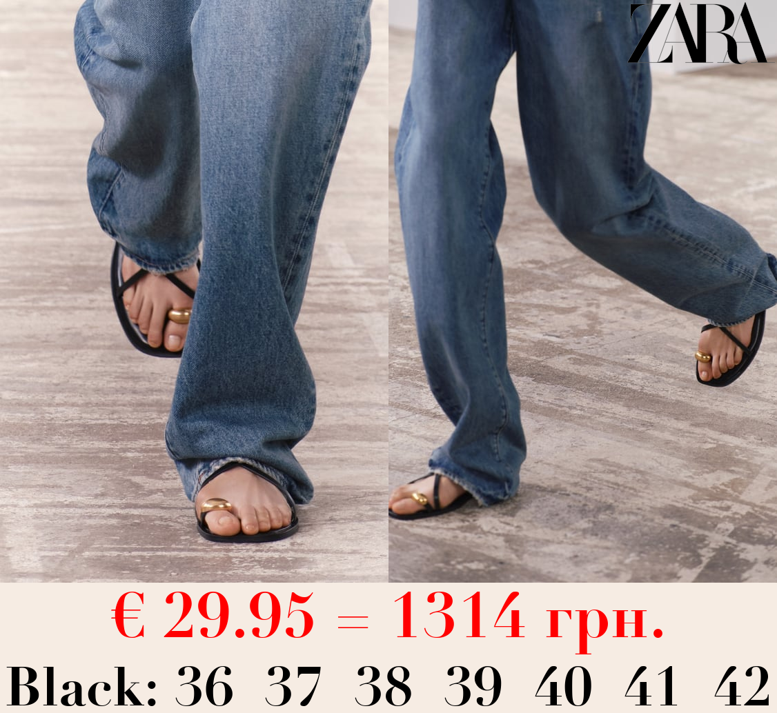 STRAPPY FLAT SLIDER SANDALS WITH METAL EMBELLISHMENT