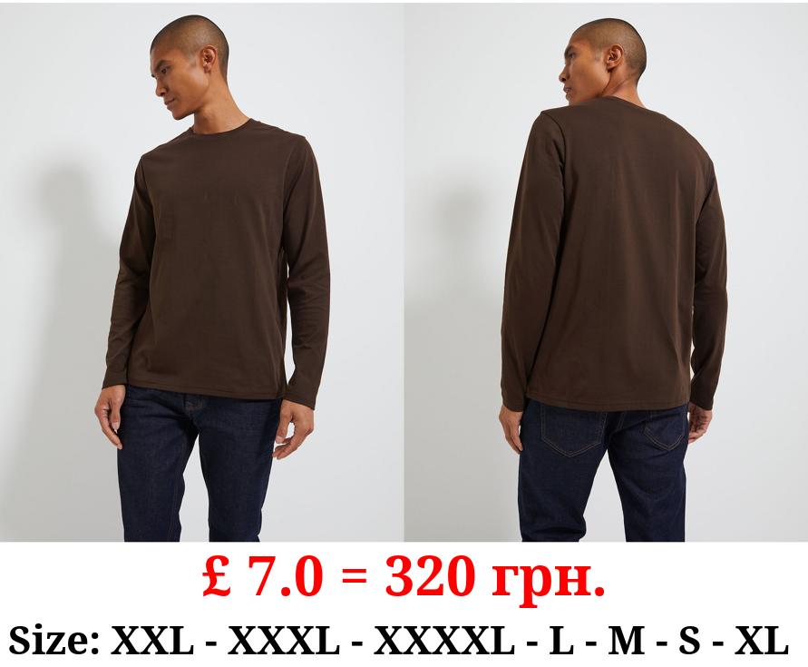 Brown Plain Long Sleeve Top