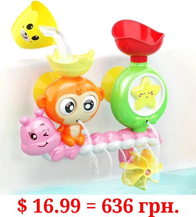 G-WACK Bath Toys for Toddlers Age 1 2 3 Year Old Girl Boy, Preschool New Born Baby Bathtub Water Toys, Durable Interactive Multicolored Infant Toy, Lovely Monkey Caterpillar,Strong Suction Cups Pink