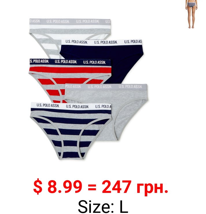U.S. Polo Assn. Women's 5 Pack Cotton High-Cut Panty Underwear Set