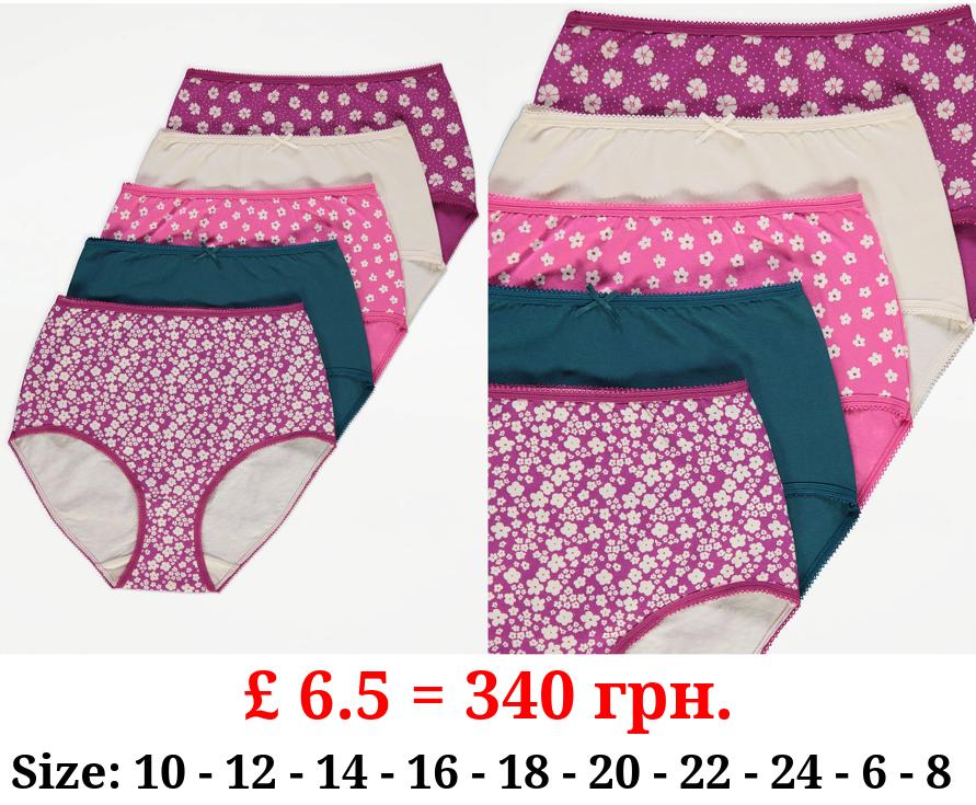 Floral High Waisted Full Brief Knickers 5 Pack