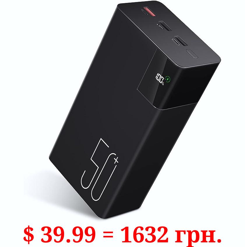 50000mAh Power Bank Portable Charger: 22.5 W Fast Charging External Battery - Powerbank with Flashlight and Large Capacit-Black