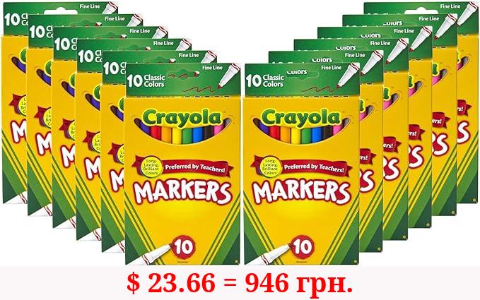Crayola Fine Line Markers Bulk, School Supplies for Kids, 12 Marker Packs with 10 Colors, Multi