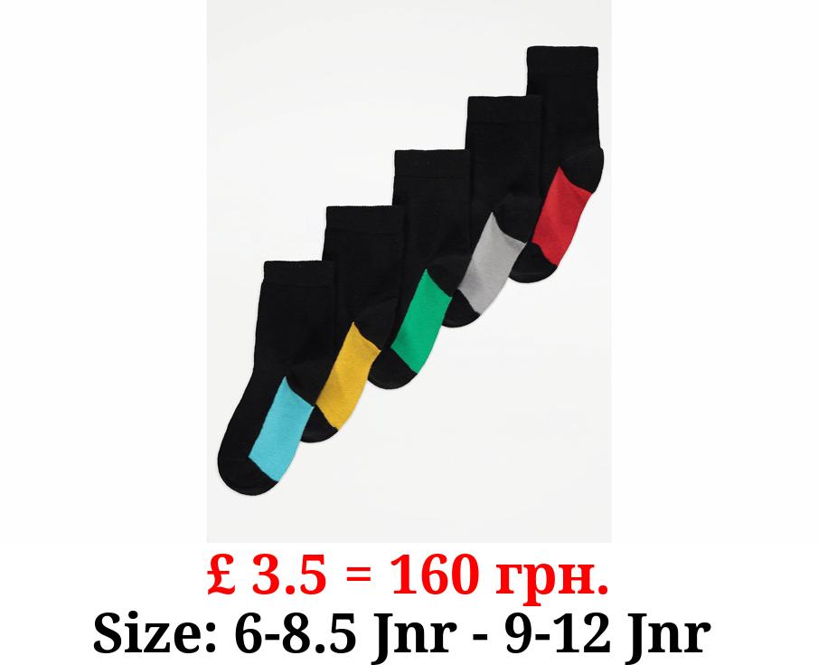 Black Contrast Footbed Cotton Rich Socks 5 Pack