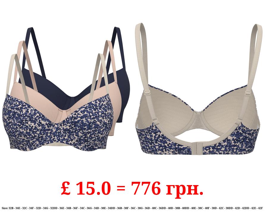 Navy Ditsy Smudge T-Shirt Bras 3 Pack