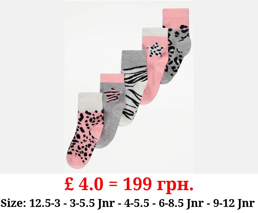 Pink Animal Print Ankle Socks 5 Pack