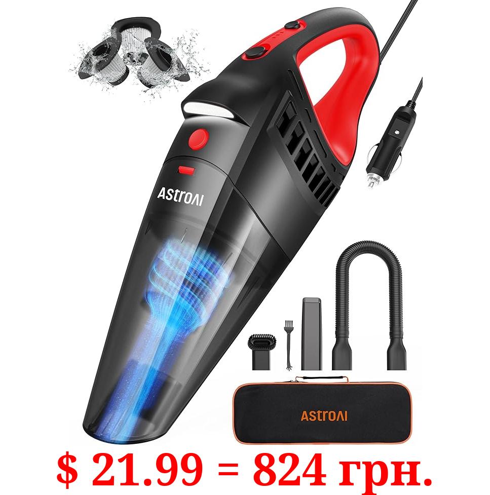 AstroAI Car Vacuum, Car Accessories, Portable Handheld Vacuum Cleaner with 7500PA/12V High Power, LED Light and 16.4 Ft Cord, Car Cleaning Kit with 3 Filters for Daily Cleaning (AHVCJY801)