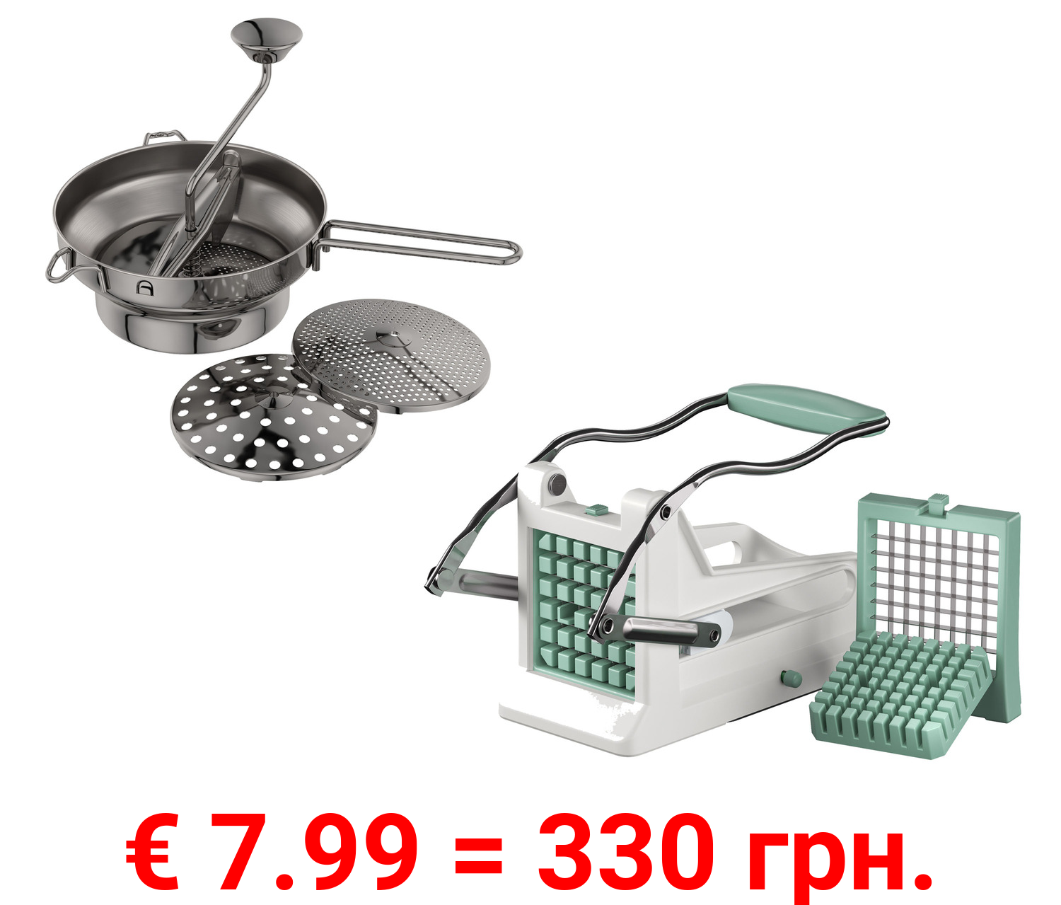 ERNESTO® Passiermühle / Pommesschneider, mit verschiedenen Einsätzen